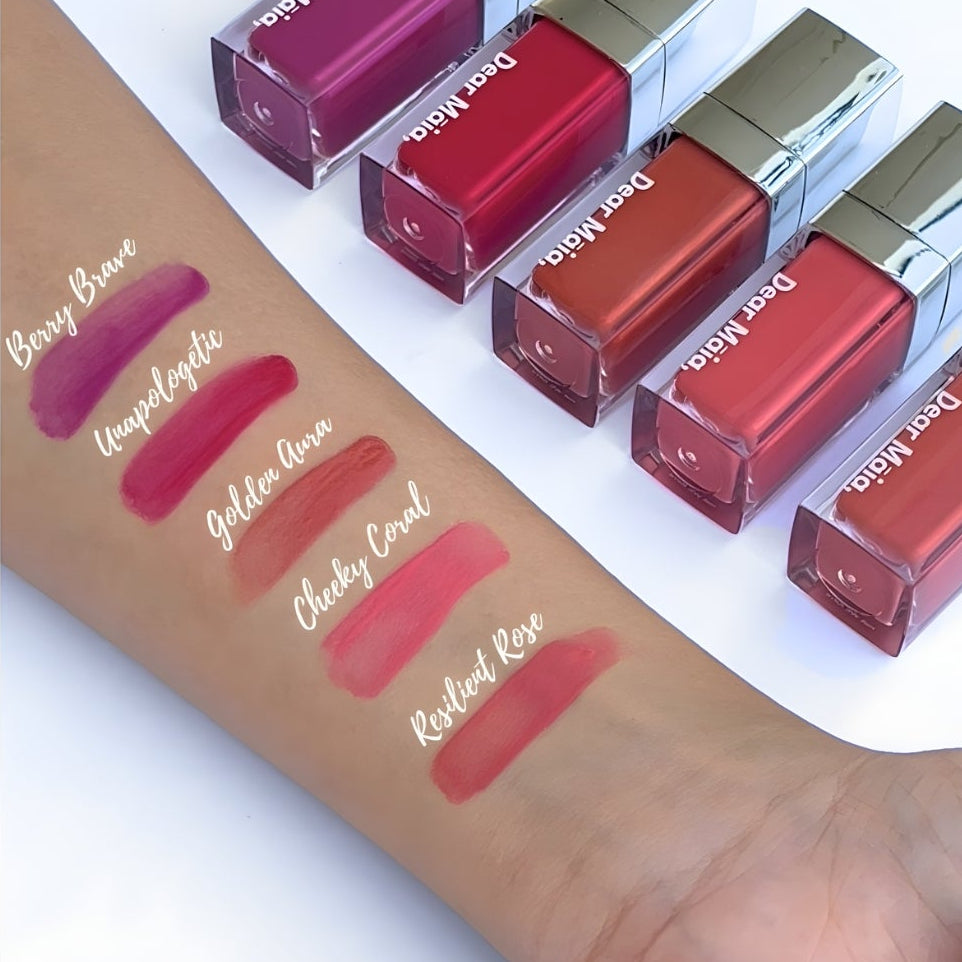 Luminous Liquid Blush displayed on a hand with swatches, set against a white background.